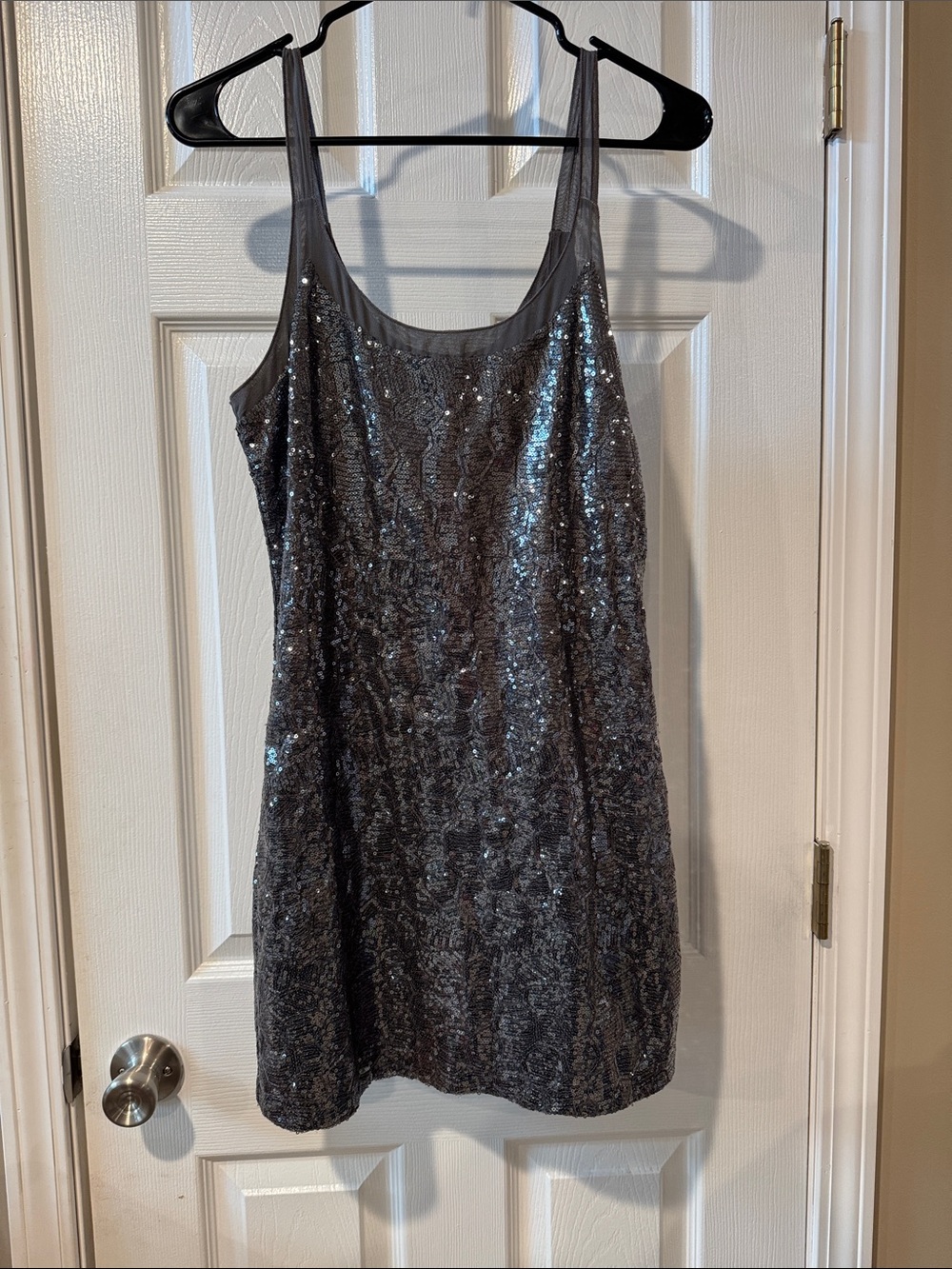 Armani Exchange Y2K Sparkle Scoop Neck Sequined Tank Dress - Charcoal medium